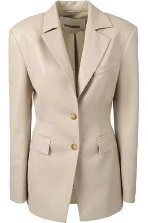 Nanushka Jassen, Dames, , M, Leer, Gele Slim Fit Blazer met Piek revers