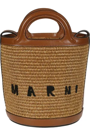 Marni Tassen, Dames, Bruin, ONE Size, Tropicalia Mini Bucket Raffia Schoudertas