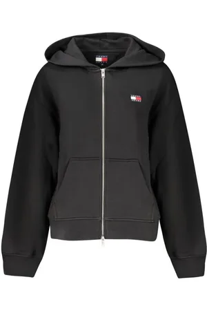Tommy Hilfiger Sweatshirts & Hoodies, Dames, Zwart, M, Katoen, Iconische Geborduurde Hoodie