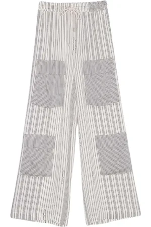 Twin-Set Broeken, Dames, Blauw, XS, Satijn, Wijde Gestreepte Satijnen Broek