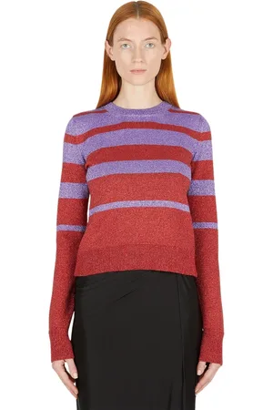 Paco rabanne Truien, Dames, Rood, S, Katoen, Gestreepte Metallic Trui