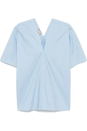 Plan C Blouses & Shirts, Dames, Blauw, S, Katoen, Hemelsblauwe V-hals Blouse