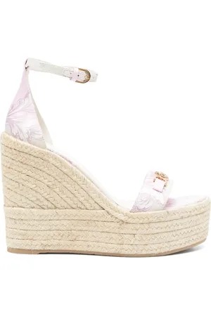 VERSACE Schoenen, Dames, Roze, 37 EU, Jute, Lila Sleehak Enkelband Schoenen