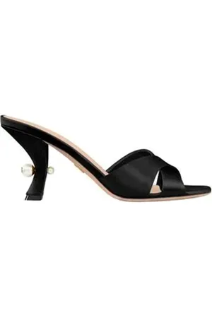 Dior Schoenen, Dames, Zwart, 37 EU, Leer, Zwarte zijden sandalen met harsparels