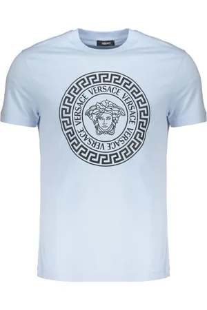 VERSACE Tops, Heren, Blauw, 3Xl, Katoen, Logo Print Katoenen T-shirt