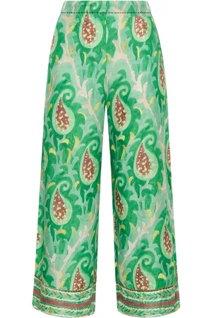 Maliparmi Broeken, Dames, Groen, 2Xs, Leer, Mirtle Paisley Broek