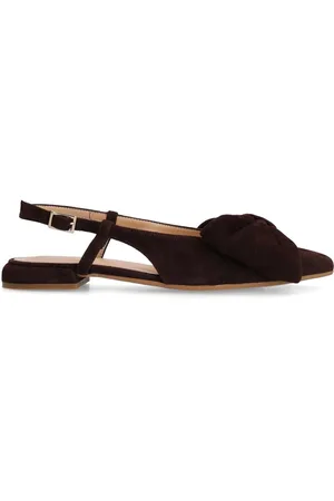 Manfield Schoenen, Dames, Bruin, 38 EU, Suède, Bruine Suède Slingbacks met Strik