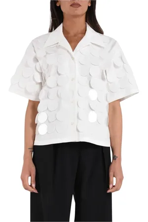 Msgm Blouses & Shirts, Dames, Wit, S, Katoen, Katoenen overhemd met pailletten