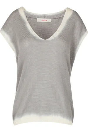 Jucca Truien, Dames, Grijs, L, Katoen, Katoenen V-hals Ribbel Tanktop