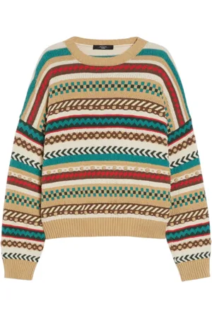 Max Mara Truien, Dames, Veelkleurig, L, Katoen, Fair Isle Katoenen Trui met Lange Mouwen