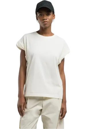 Replay Tops, Dames, , XS, Katoen, Letterprint Ronde Hals Katoenen T-shirt