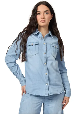 Gaudi Overhemden, Dames, Blauw, M, Katoen, Blauwe Chambray Western Overhemd