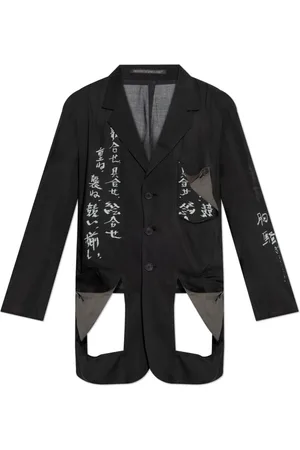 Y-3 Jassen, Heren, Zwart, L, Rayon, Blazer met print en splitten
