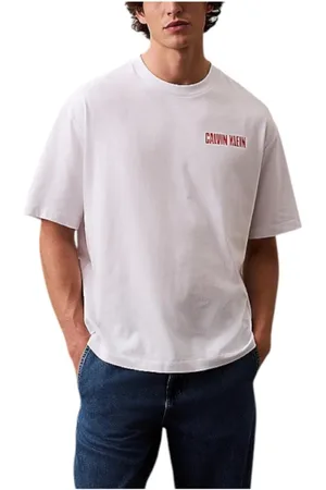 Calvin Klein Tops, Heren, Wit, 2Xl, Katoen, Logo Vert T-shirt Elevate Style