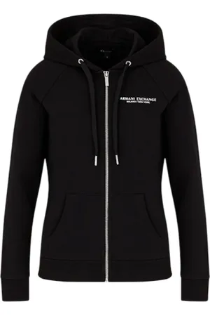 Armani Exchange Sweatshirts & Hoodies, Dames, Zwart, L, Katoen, Zwarte Hoodie Franse Terry Katoen Slim