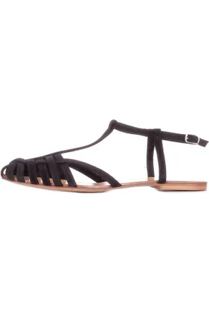 ANNA F. Schoenen, Dames, Zwart, 40 EU, Leer, Zwarte leren gespsluiting sandalen