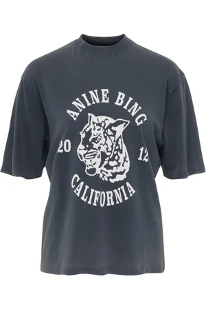 ANINE BING Tops, Dames, Grijs, S, Katoen, Leopard Print Oversized Katoenen T-Shirt