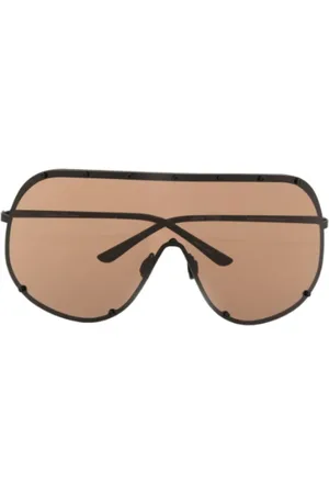 Rick Owens Accessoires, Dames, Bruin, ONE Size, Zwarte Shield Zonnebril met Bruine Lens