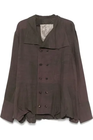 ZIGGY CHEN Jassen, Heren, Bruin, M, Bruin dubbelbreasted buitenkleding met plooien