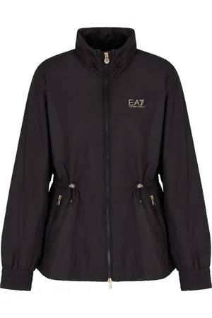 Emporio Armani Jassen, Dames, Zwart, L, Zwarte technische jas met gouden details