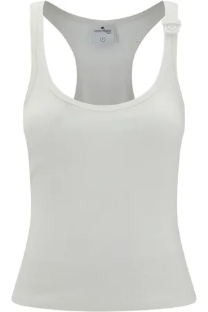 Courrèges Tops, Dames, Wit, M, Katoen, Geribbeld katoenen top met geborduurd logo