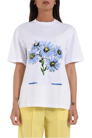 Msgm Tops, Dames, Wit, M, Katoen, Katoenen T-shirt met Voorkant Logo