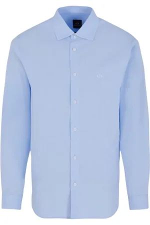 Armani Exchange Overhemden, Heren, Blauw, XL, Katoen, Heldere Blauwe Klassieke Overhemd