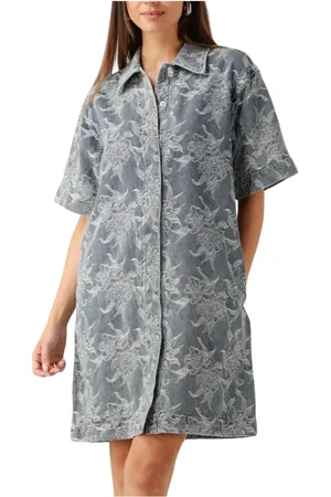 Y.A.S Kleedjes, Dames, Grijs, XS, Denim, Denim Shirtjurk voor de zomer