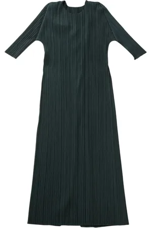 Issey Miyake Kleedjes, Dames, Groen, L, Stijlvolle Bicolor Midi Jurk