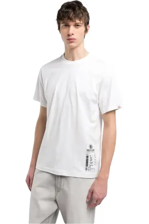 Replay Tops, Heren, Wit, M, Katoen, Katoenen Jersey Korte Mouw T-shirt