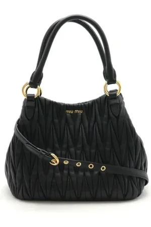Miu Miu Pre-owned, Dames, Zwart, ONE Size, Leer, Tweedehands leren handtassen