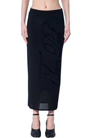 Jean Paul Gaultier Rokken, Dames, Zwart, S, Velvet-Flock Tattoo Mesh Midi Rok