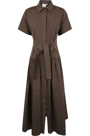 Max Mara Kleedjes, Dames, Bruin, XS, Korte Mouwen Popeline Jurk