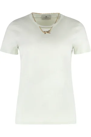Elisabetta Franchi Tops, Dames, Groen, M, Katoen, Ketting Detail Katoenen T-shirt