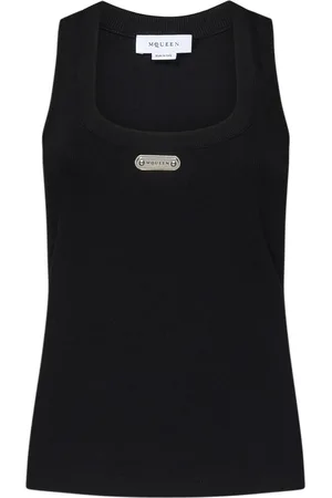 Alexander McQueen Tops, Dames, Zwart, S, Katoen, Geribbeld Zwart Hemdje