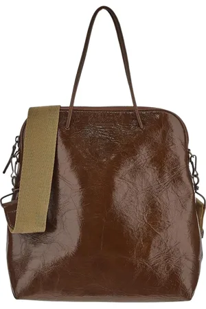 UMA WANG Tassen, Dames, Bruin, ONE Size, Leer, Leren Rits Clutch Tas