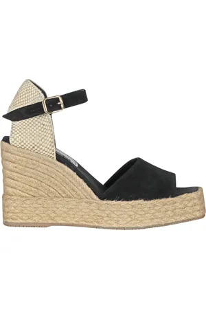 PALOMITAS BY PALOMA BARCELÓ Schoenen, Dames, Zwart, 37 EU, Leer, Suede en raffia platform sandaal