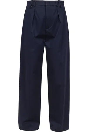TELA Broeken, Dames, Blauw, M, Katoen, Wijde drillbroek met riemlussen