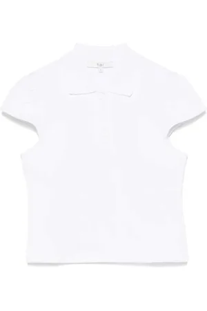 tibi Tops, Dames, Wit, L, Katoen, Witte Piqué Kort Gekrompen Poloshirt
