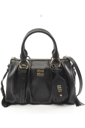Miu Miu Pre-owned, Dames, Zwart, ONE Size, Leer, Tweedehands leren handtassen