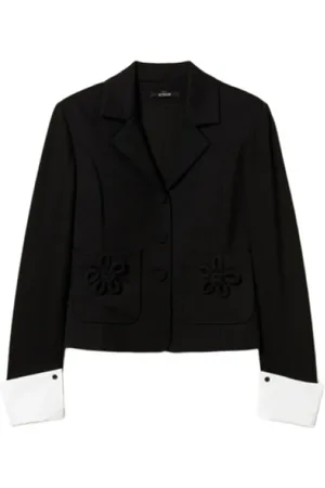 Twin-Set Jassen, Dames, Zwart, L, Bloemenpin Detail Blazer Buitenkleding