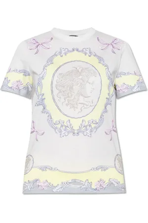 VERSACE Tops, Dames, Paars, XS, Katoen, T-shirt met Medusa Cameo print
