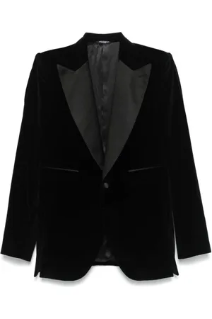 Dolce & Gabbana Jassen, Heren, Zwart, XL, Katoen, Zwart Fluwelen Jas Peak Revers