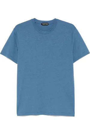 Tom Ford Tops, Heren, Blauw, M, Katoen, Blauw Lyocell Katoen T-Shirt