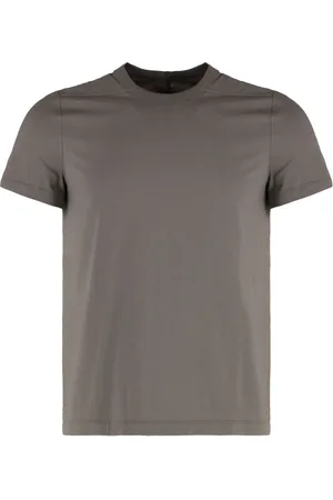 Rick Owens Tops, Heren, Grijs, S, Katoen, Geribbelde ronde hals katoenen T-shirt
