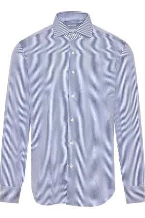 BARBA Overhemden, Heren, Blauw, 3Xl, Katoen, Gestreept Katoenen Overhemd Gemaakt in Italië