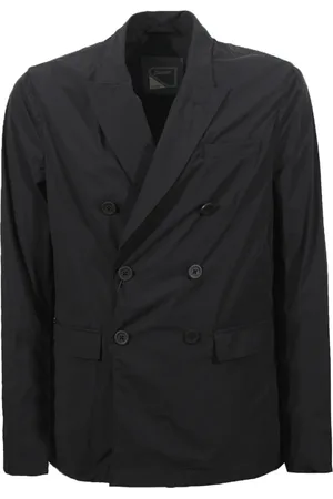 HERNO Jassen, Heren, Zwart, M, Nylon, Zwarte double-breasted blazer met peak revers