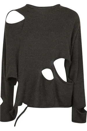 YOHJI YAMAMOTO Truien, Dames, Bruin, M, Wol, Verontruste Khaki Alpaca Wollen Trui
