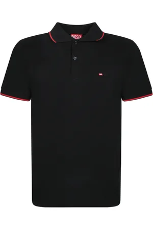 Diesel Tops, Heren, Zwart, S, Katoen, Zwarte Polo met Rode Kraagdetail