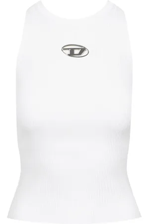 Diesel Tops, Dames, Wit, S, Geribbelde Crew Neck Tank Top